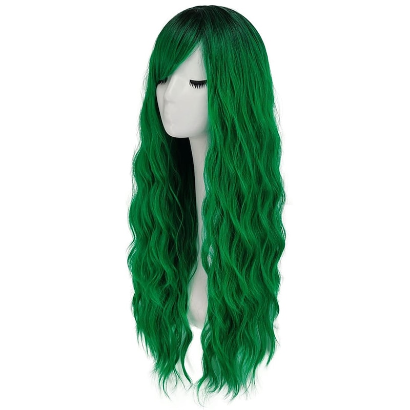 Green Wigs for Women Long Curly Wavy Ombre Green Hair Wig with Bangs Natural Cute Synthetic Wigs for Party Wigs St.Patrick's Day Wigs3