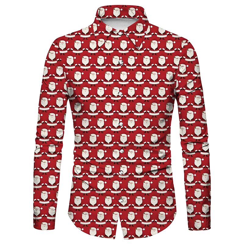 Christmas Men's Funny Christmas Printed Shirts Shirts Santa Claus Turndown Green Pink Wine Red 3D Print Outdoor Long Sleeve Button-Down Print Clothing Apparel Fashion Designer Casual3