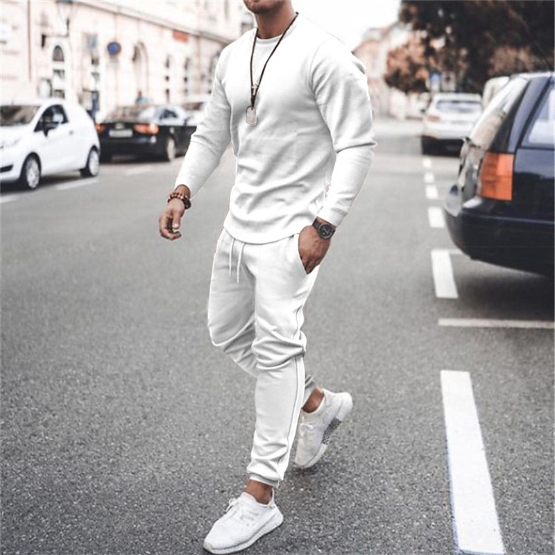 Men's T-shirt Suits Tracksuit Tennis Shirt Shorts and T Shirt Set Long Sleeve Crew Neck Spring &  Fall Solid Colored Sports Designer Classic Drawstring 2 Piece Outdoor Street Daily Black White Pink2