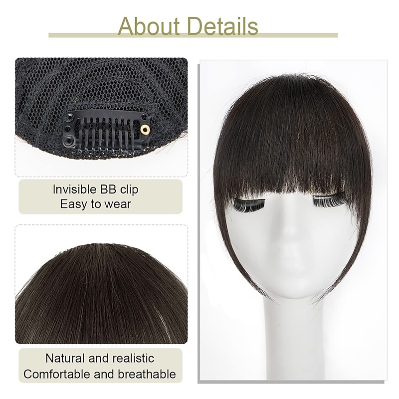 Bangs Hair Clip in Bangs for Women 100% Human Hair Wispy Bangs Fringe with Temples Hairpieces Clip on Air Bangs Flat Neat Bangs Hair Extension for Daily Wear3