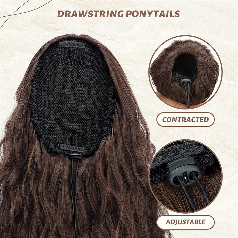 Long Corn Wave Ponytail Hair Extensions Drawstring Medium Brown Curly Pony tail Hair Pieces for Women Natural Clip in Ponytail HairPieces Synthetic (30inch)2