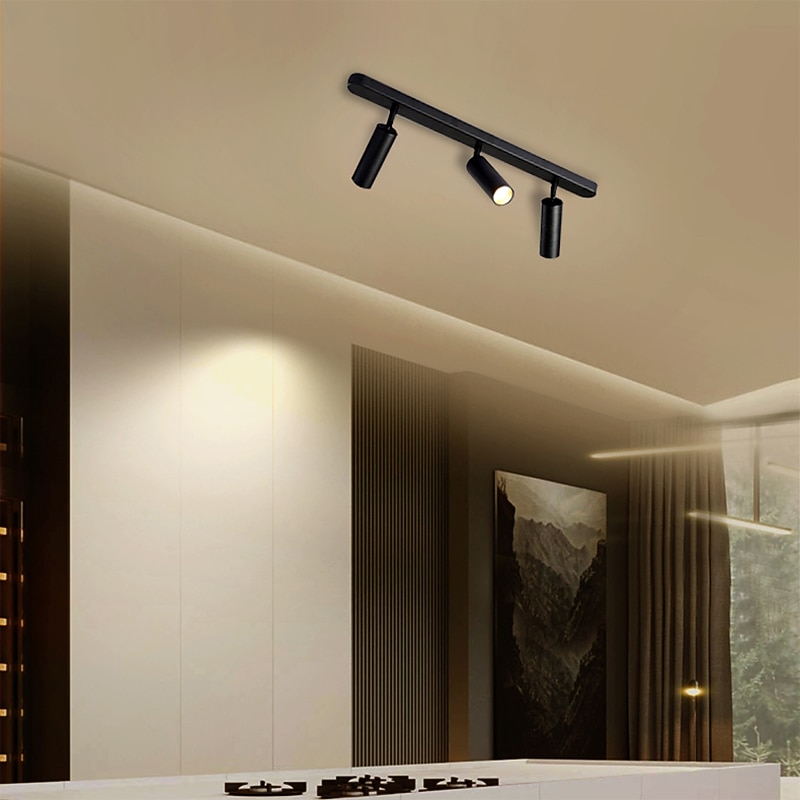 LED Ceiling Spotlights Adjustable Dimmable Fixed Track Lighting Kit, 3 Way Black Ceiling Mount Spot Light Fixtures, Directional Spotlight Accent Lamps for Kitchen Gallery Hallway (3 Color Mode)