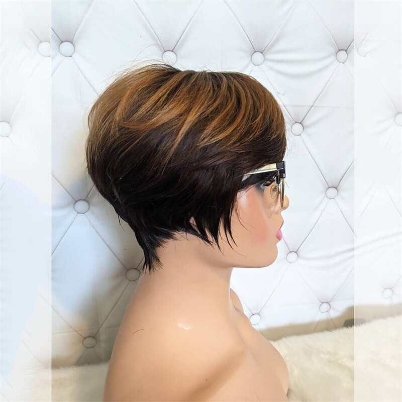 Pixie Cut Wigs for Black Women Hair Brazilian Hair Short Layered Pixie Wigs with Bangs for Women Glueless Wig African American Full Machine Made Wig3