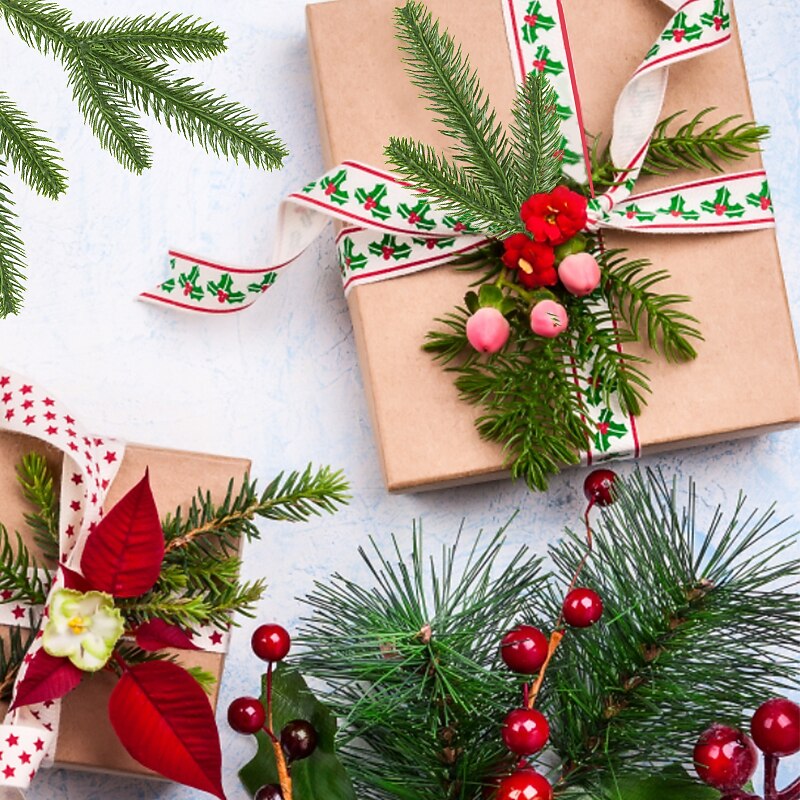 5/10pc Christmas Pine Needle Branches Fake Plant Christmas Tree Ornament Decorations for Home DIY Wreath Gift Box Wedding Flowers3