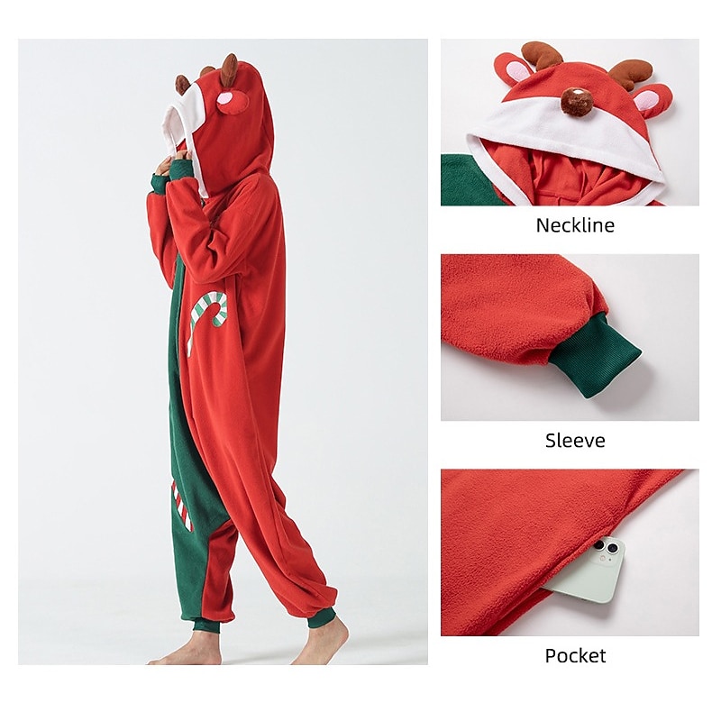 Reindeer Kigurumi Pajamas Christmas Pajamas Onesie Pajamas Men's Women's Christmas Adults Christmas Christmas Eve Home Wear Onesie3