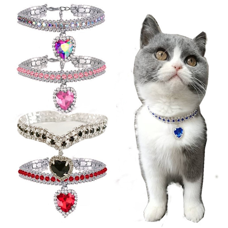 2Pcs Pearls Dog Necklace Collar Bling Rhinestones Cat Wedding Collar Cat Collars Adjustable Girl Dog Collars for Small Dog Girl Puppy Cat Collar Accessories