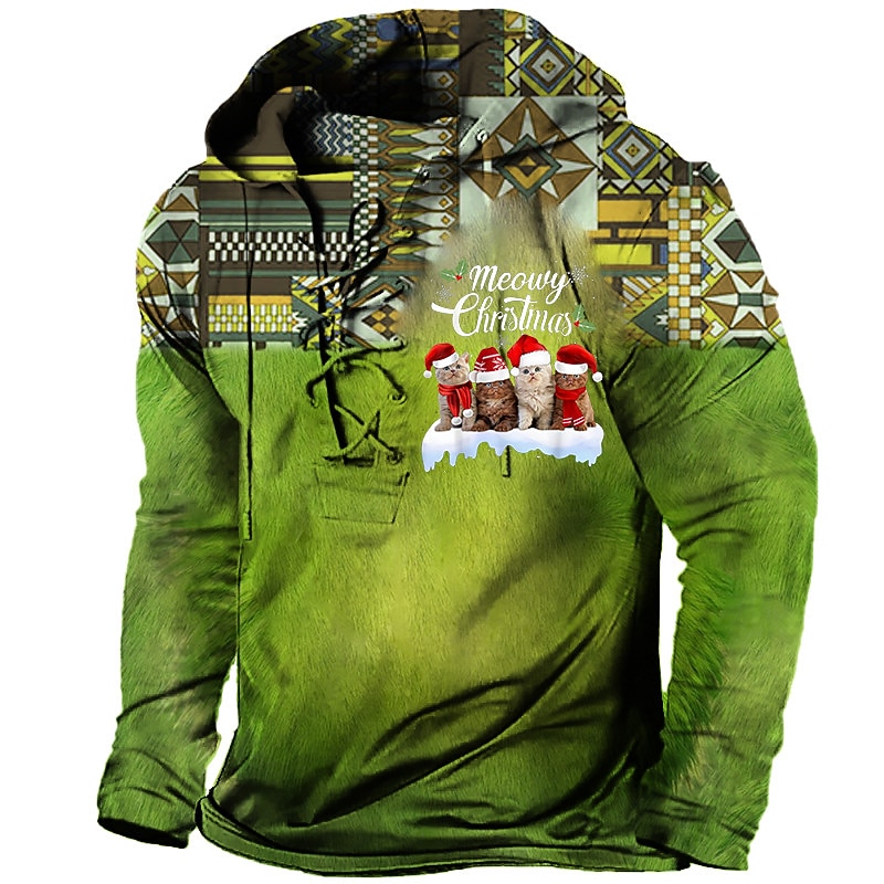 Christmas Men's Santa Claus 3D Hoodies Pullover Pullover Green Light Green Hooded Santa Claus Graphic Prints Ugly  Lace up Print Casual Daily Sports2