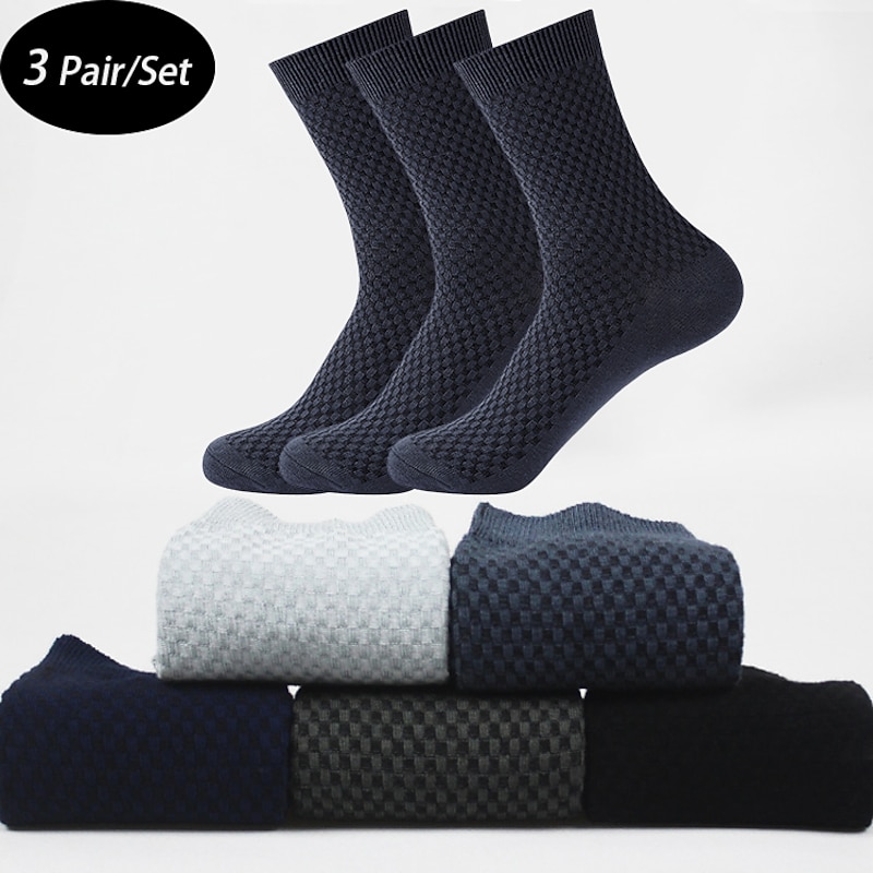 Men's 3 Pairs Socks Compression Socks Crew Socks Black Navy Blue Color Solid Colored Casual Daily Sports Medium Spring, Fall, Winter, Summer Fashion Comfort