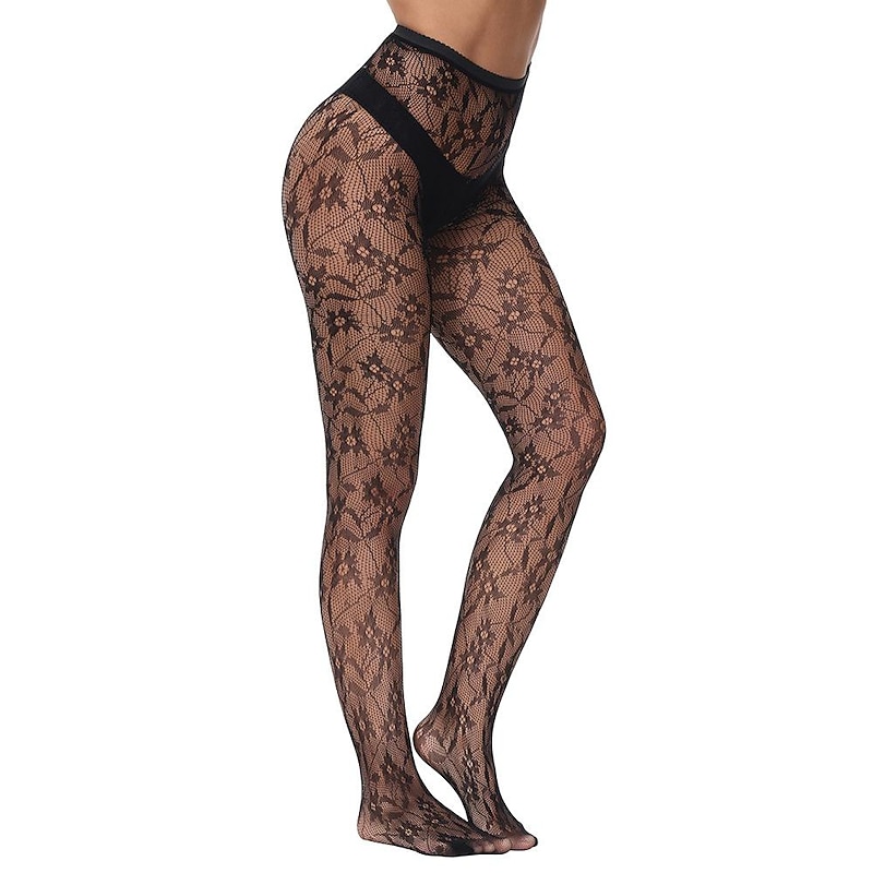 Women's Tights Pantyhose Stockings Tights Butt Lift Leg Shaping High Elasticity Mesh Jacquard Hole Sexy Black One-Size2