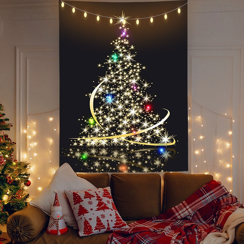 Christmas Decorations Ribbon Holiday Party Wall Tapestry Xmas Photography Backround Art Decor Hanging Bedroom Living Room Decoration Tree