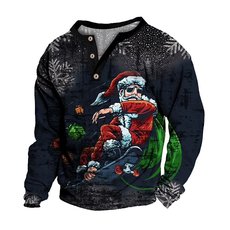 Men's Santa Claus Graphic Prints Sweatshirt Sweatshirt Pullover Long Sleeve Sweatshirt Henley Collar Streetwear Designer Basic 3D Print Christmas Casual Daily Print Spring & Fall