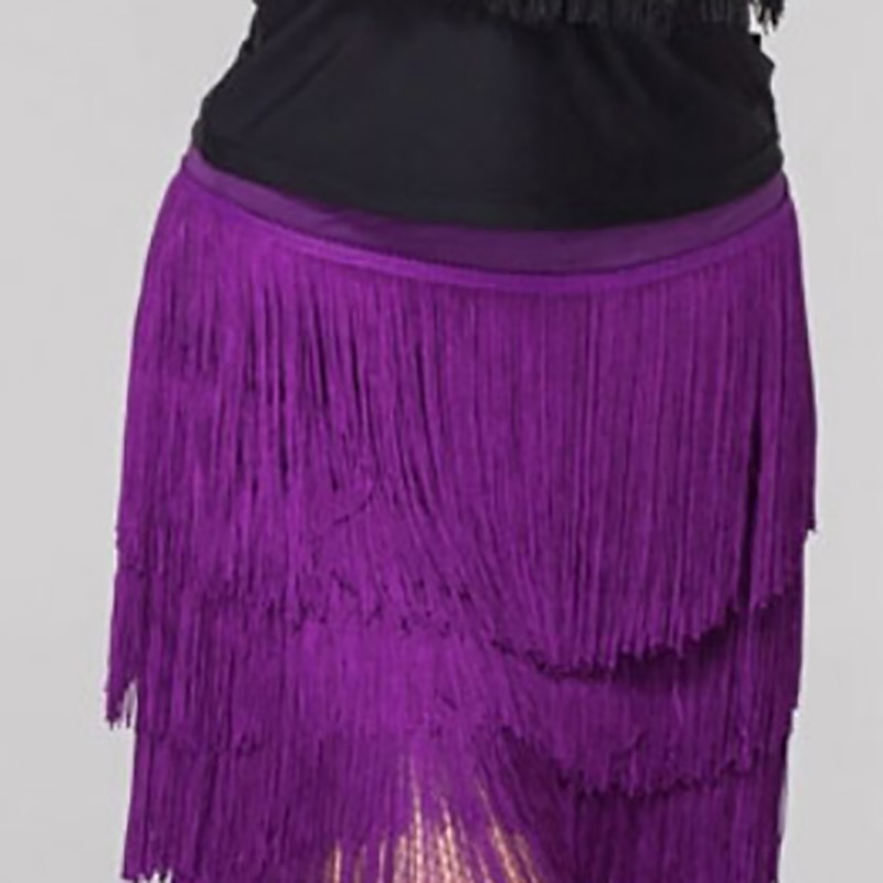 Latin Dance Skirts Fringed Tassel Pure Color Women's Performance Training High Polyester4