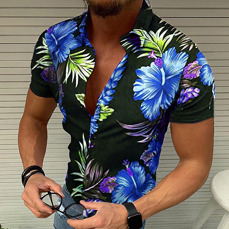 Men's Floral Graphic Tropical Flowers Shirt Summer Hawaiian Shirt Aloha Shirt Short Sleeve Shirt Turndown Designer Casual Outdoor Party Casual Black / Red Blue Purple S M L2