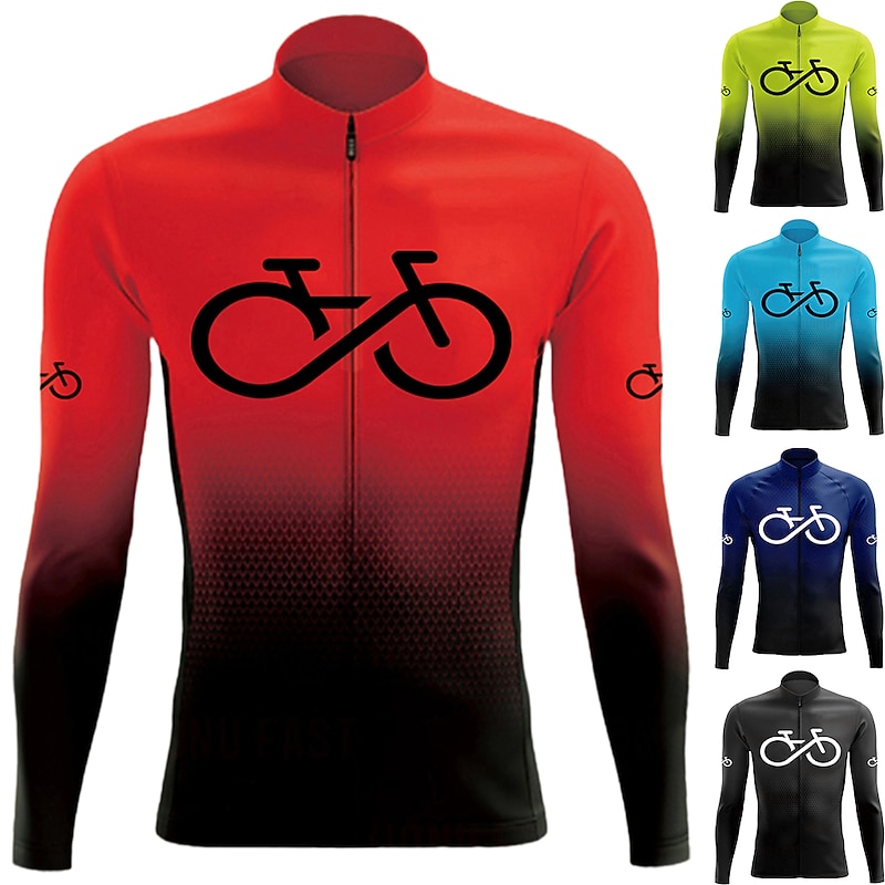 Men's Cycling Jersey Gradient Funny Long Sleeve Bike Jersey Top with 3 Rear Pockets Mountain Bike MTB Road Bike Cycling Quick Dry Reflective Strips Back Pocket Moisture Wicking Sports Black Yellow Red