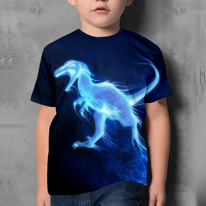 Kids Boys World Cup T shirt Tee Animal Dinosaur Short Sleeve Crewneck Children Top Casual 3D Print Cool Daily Summer Deep Army Green 3-12 Years3