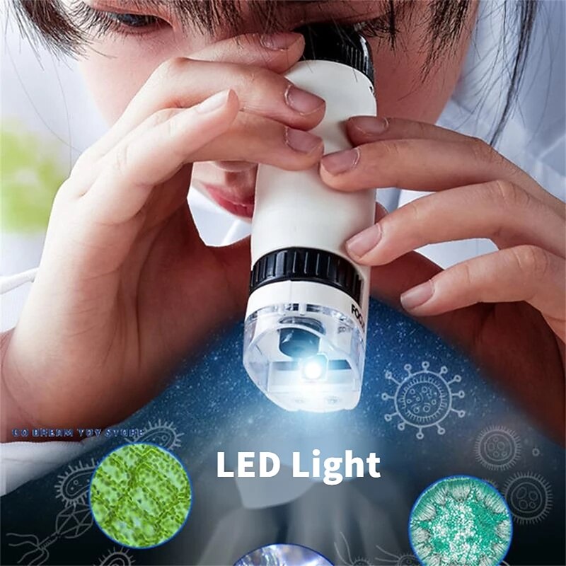 Handheld Microscope Kit Lab LED Light 60X-120X Home School Biological Science Educational Toys For Children Brinquedo STEM Gift for Christmas Gifts