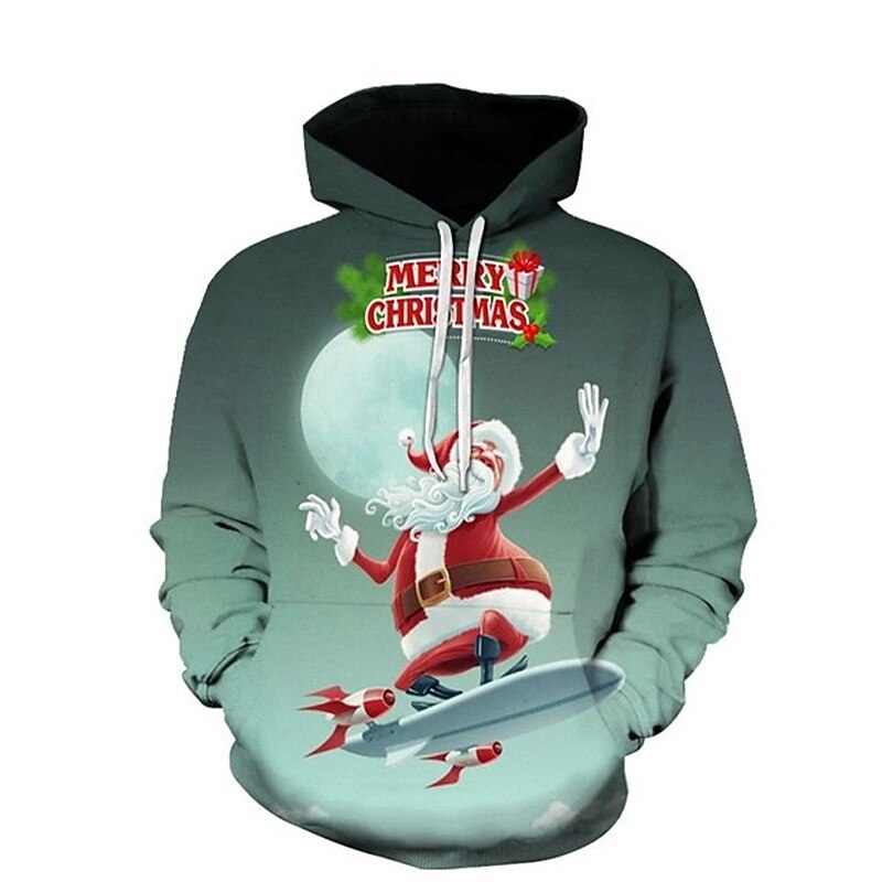 Christmas Men's Santa Claus 3D Hoodies Pullover Yellow Light Green Khaki Red Light Blue Hooded Santa Claus Graphic Prints Ugly  Print Daily Sports