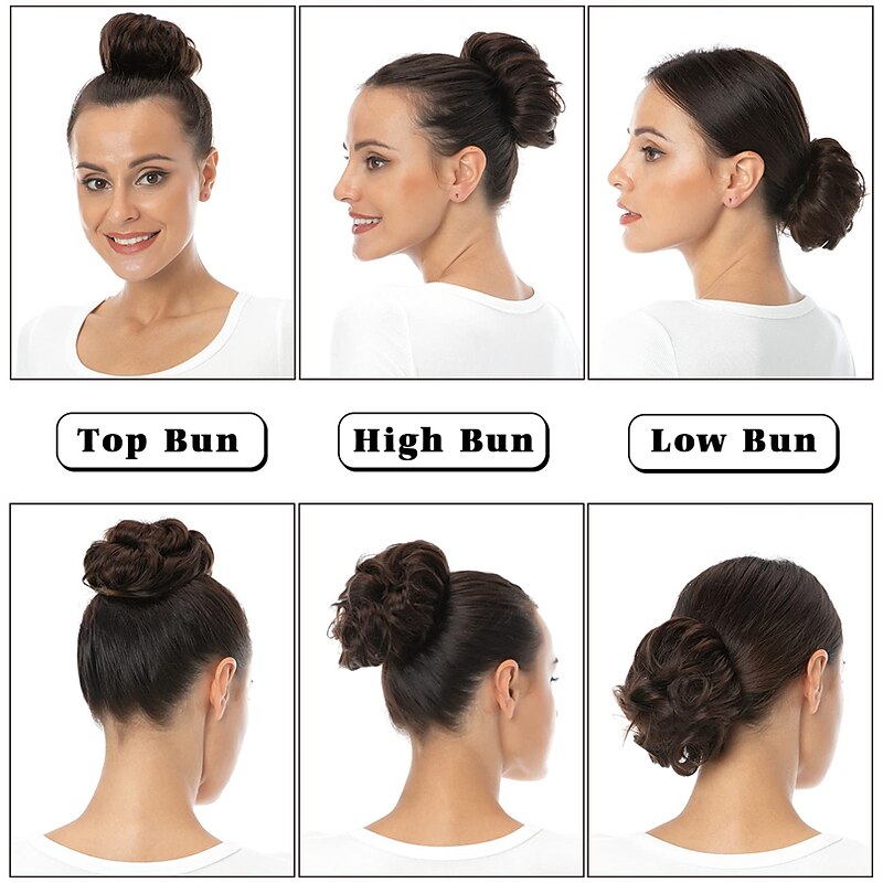 Messy Bun  Scrunchie Instant Up-do Donut Chignon Curly Wavy Hairpieces for Women (#8 Brown/Light Chestnut Brown)4