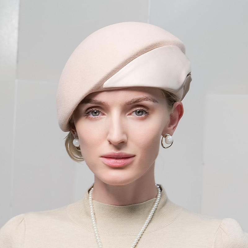 Fashion Elegant 100% Wool / Silk Hats with Pure Color / Satin Bowknot 1PC Special Occasion / Party / Evening Headpiece