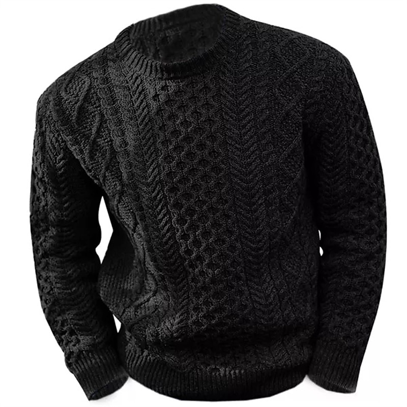 Men's Sweater Dress Sweater Pullover Sweater Jumper Knit Sweater Ribbed Cable Knit Cropped Knitted Crew Neck Modern Contemporary Daily Wear Going out Clothing Apparel Fall & Winter Black Pink M L XL3