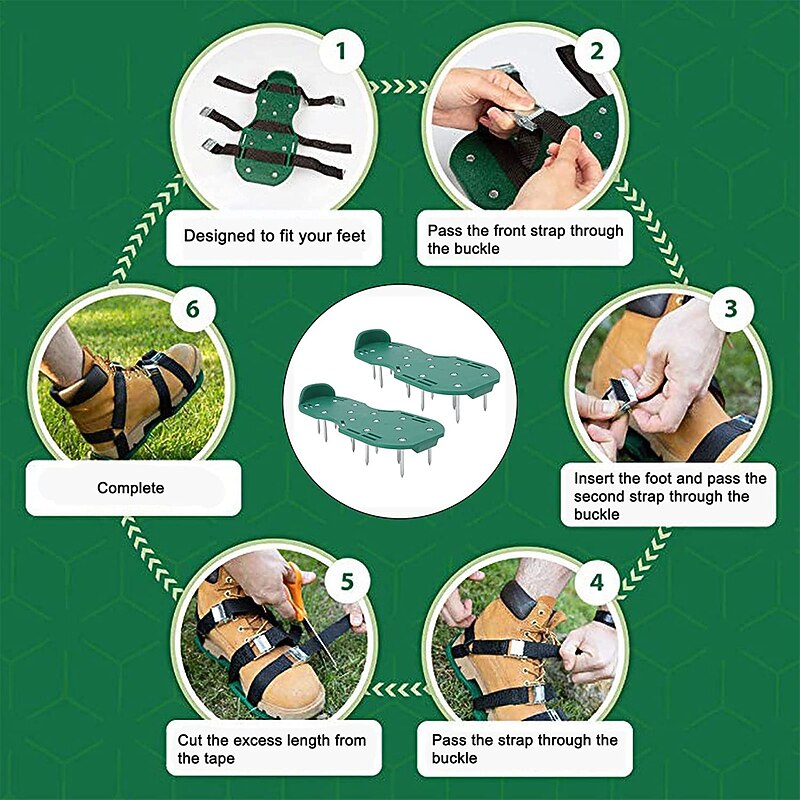 Lawn Spike Aerator Shoes Triangle Buckle Straps Lawn Aerator Spike Shoes Scarifiers Shoes for Garden Yard (Green)3