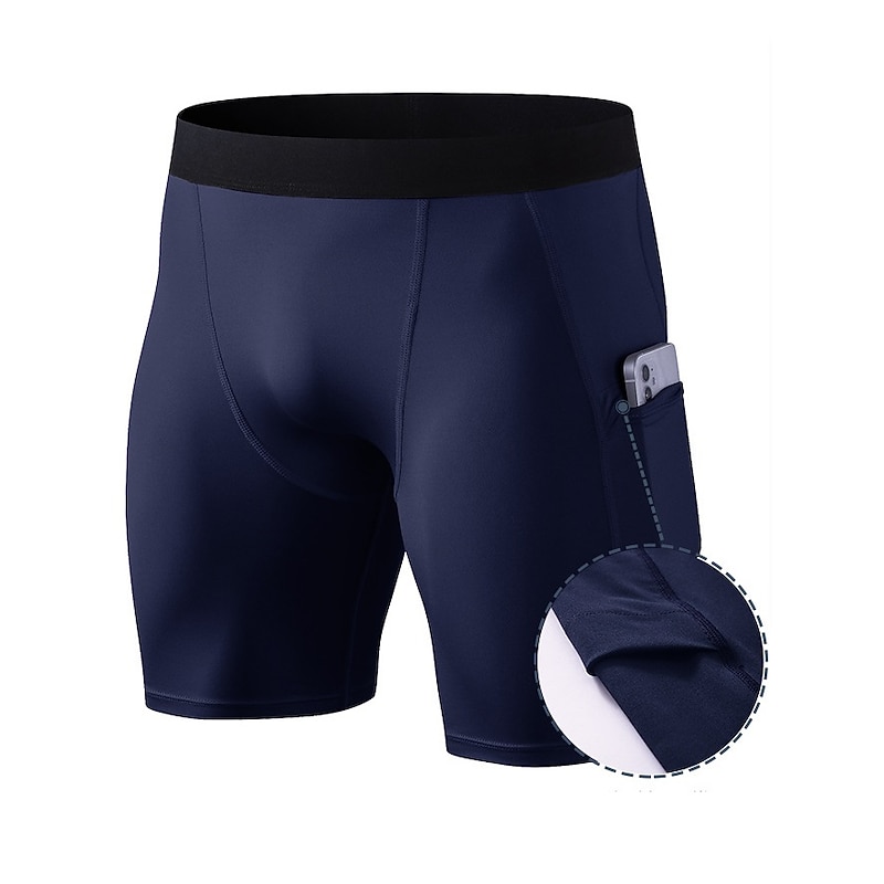 Men's Running Shorts Compression Shorts with Phone Pocket Base Layer Outdoor Athletic Spandex Tummy Control Butt Lift Breathable Yoga Fitness Gym Workout Sportswear Activewear Solid Colored Black