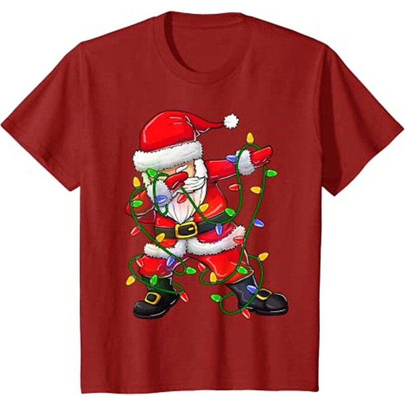 Kids Boys T shirt Tee Santa Claus Short Sleeve Crewneck Children Top Casual Fashion Adorable Summer Black 3-12 Years4