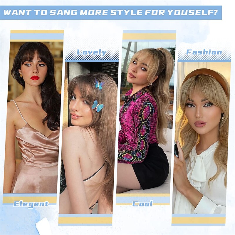 Clip in Bangs for Women 100% Hair Extensions French Bangs Fring with Temples Hairpieces Clip on French Bangs Flat Bangs Clip Curved Bangs for Daily Wear2