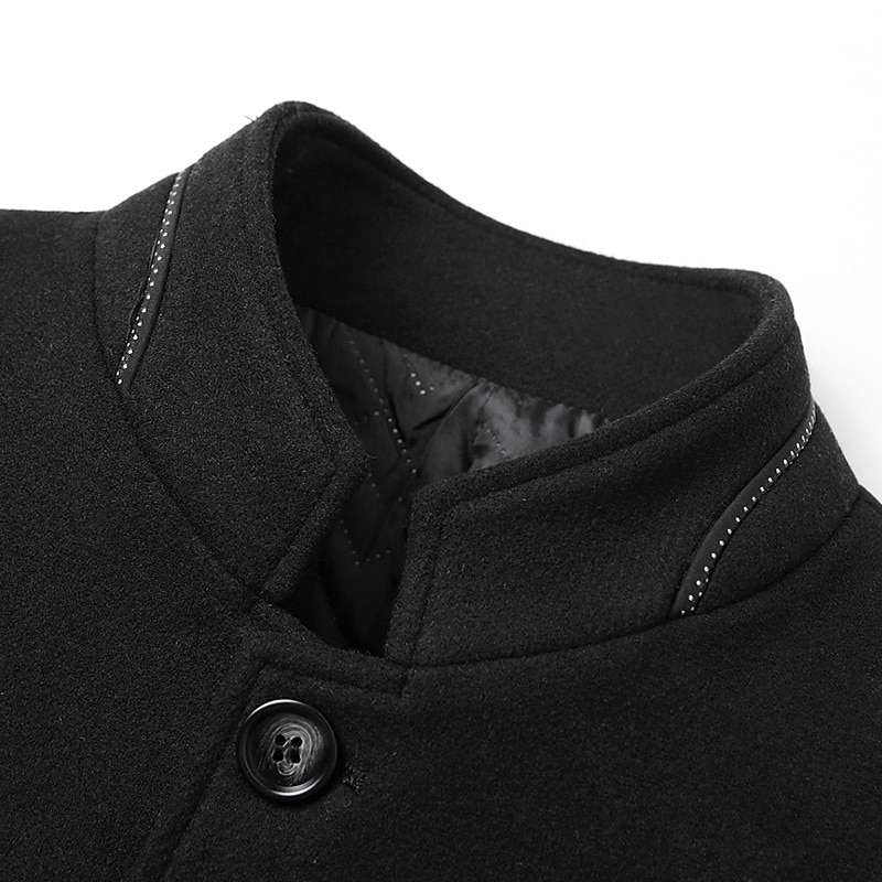 Men's Winter Coat Wool Coat Overcoat Business Daily Wear Winter Wool Thermal Warm Outdoor Outerwear Clothing Apparel Fashion Warm Ups Solid Colored Pocket Standing Collar Single Breasted2