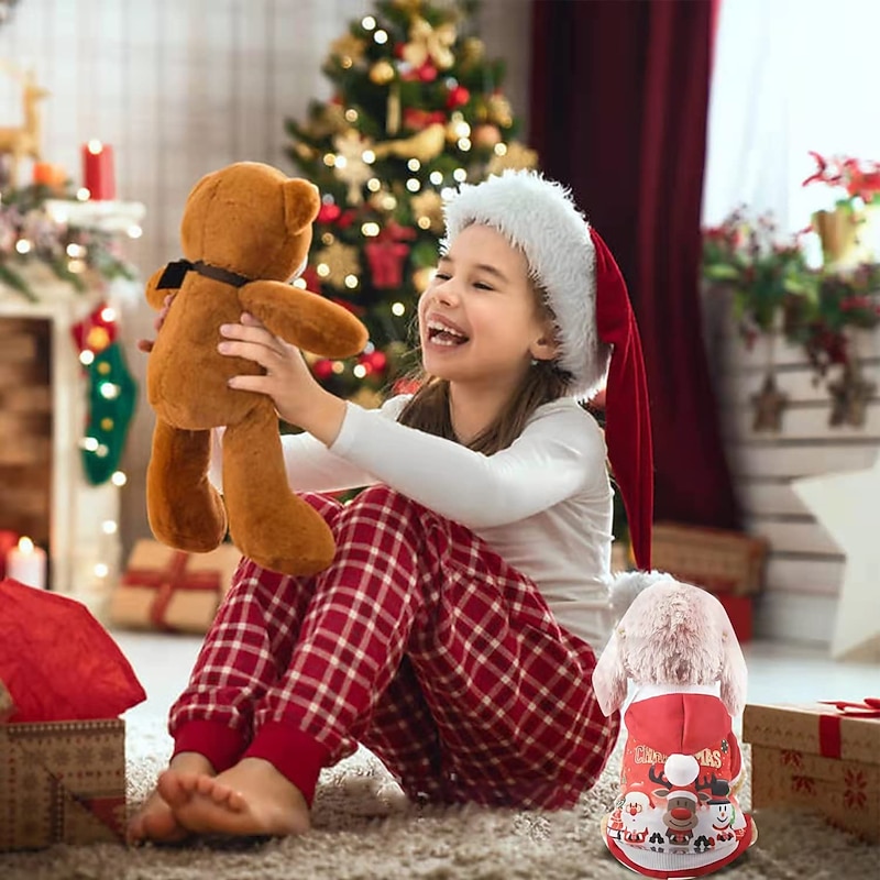 Dog Costume,Dog Cat Coat Santa Claus Elk Snowman Stylish Ordinary Christmas Winter Dog Clothes Puppy Clothes Dog Outfits Warm Red Costume Dog Cat Costume for christmas4