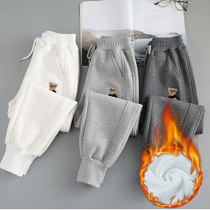 Kids Boys Sweatpants Trousers Bear Keep Warm Pants Outdoor Daily Black Gray Mid Waist