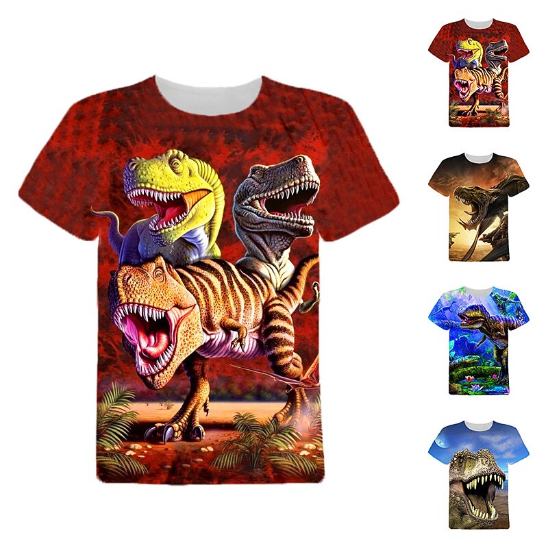 Kids Boys T shirt Tee Animal Dinosaur Short Sleeve Crewneck Children Top Casual 3D Print Cool Daily Summer Wine 3-12 Years - Main Image