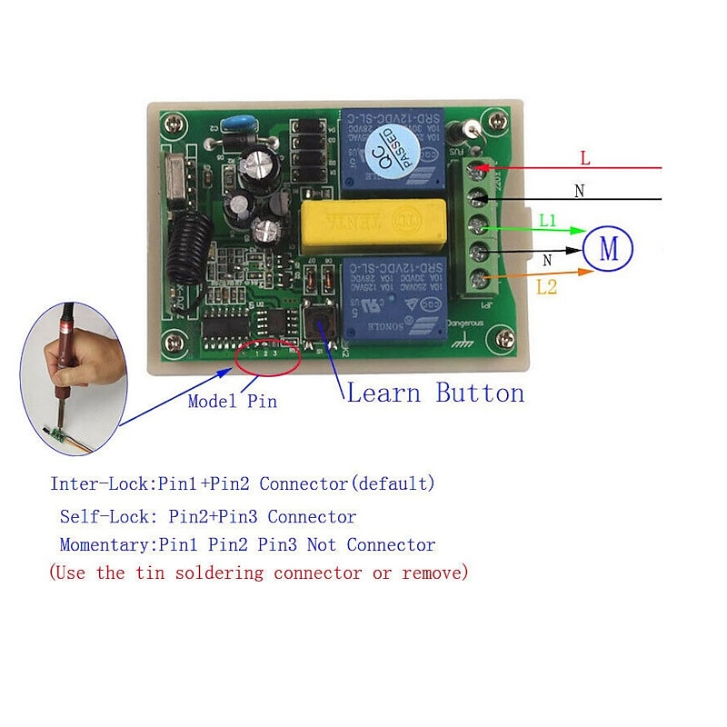 AC220V 2channal RF wireless remote control switch use for Motor /shutter /up stop down /433mhz3