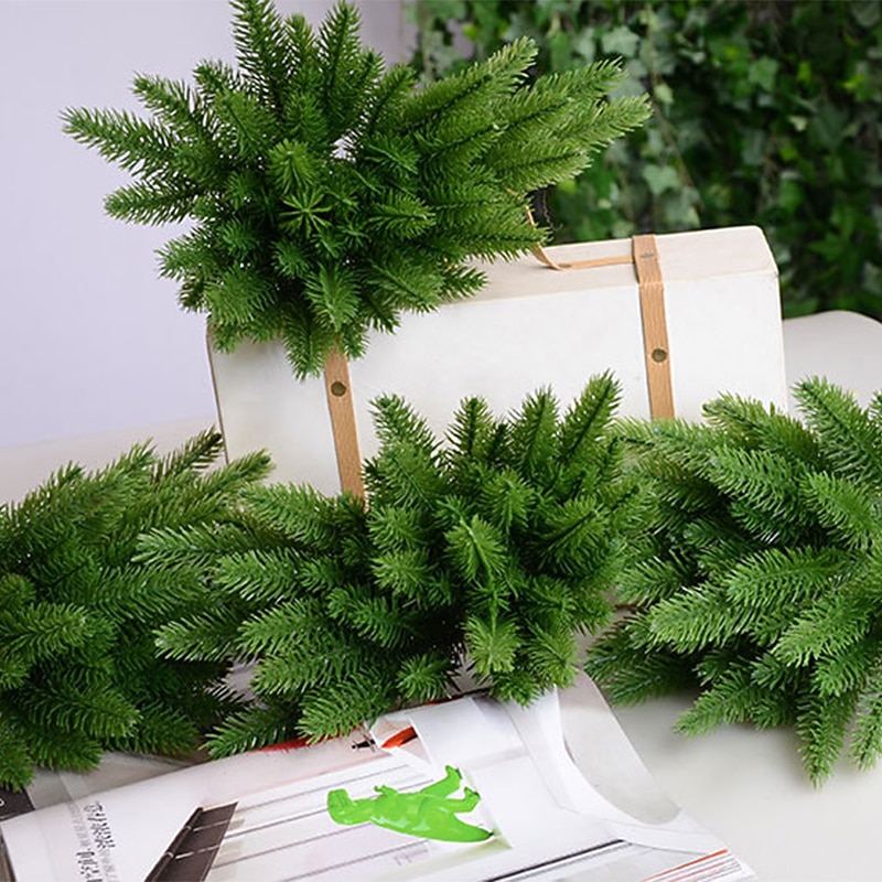 5/10pc Christmas Pine Needle Branches Fake Plant Christmas Tree Ornament Decorations for Home DIY Wreath Gift Box Wedding Flowers