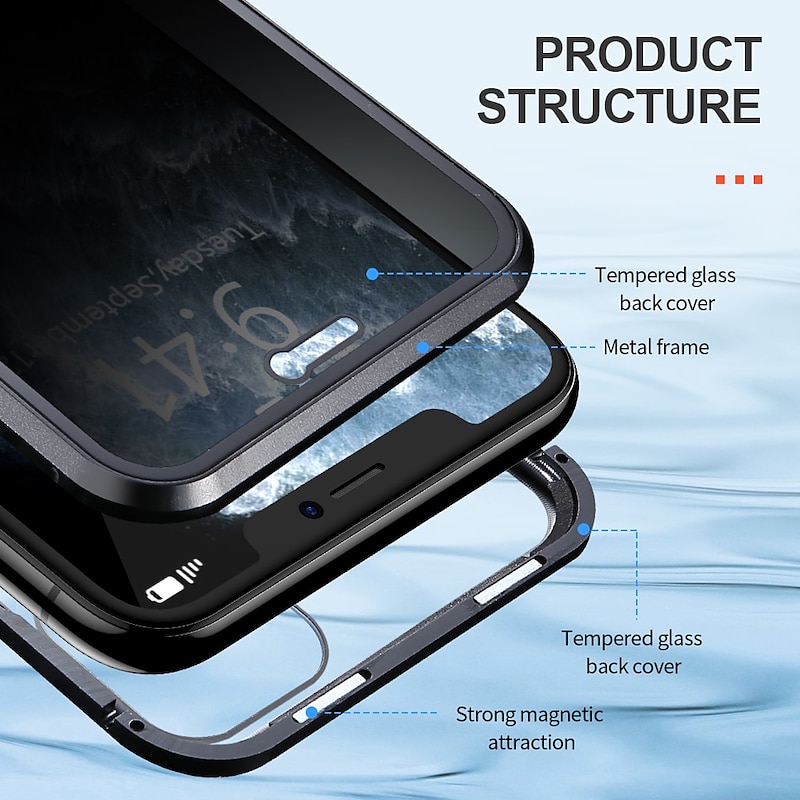 Phone Case For iPhone 17 Pro Max 17 Air 16 15 14 Pro Max Plus 13 12 11 Pro Max Mini Magnetic Adsorption Full Body Protective Double Sided Anti peep Tempered Glass Metal4