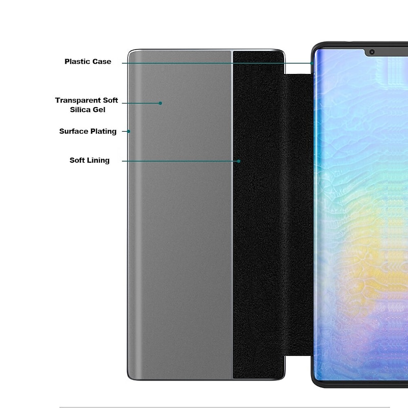 Mirror PU Leather Phone case For Huawei P40 P30 P20 Pro Lite Flip Protective Cover for Huawei Mate 40 30 20 Pro Lite Sleep wake View Clear View Standing Luxury Smart Mirror Flip Cover3