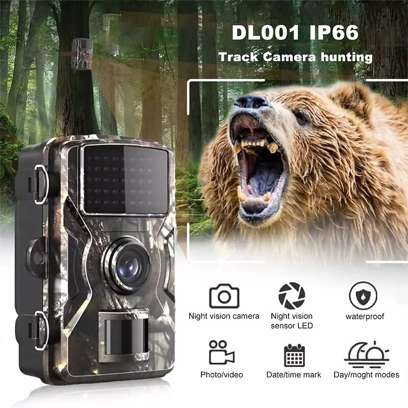DL001 Hunting Trail Camera 16MP 1080P Wildlife Scouting Camera with 12M Night Vision Motion Sensor IP66 Waterproof Trail Camera