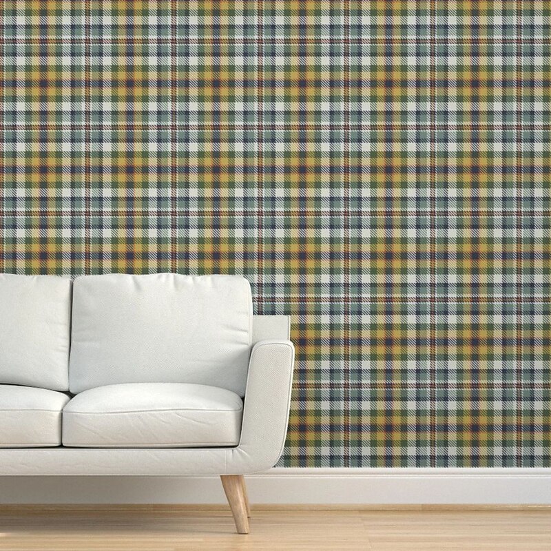 Geometric Wallpaper Peel and Stick Green Plaid Wallpaper Removable Pvc/Vinyl Self Adhesive 17.7''x118''in(45cmx300cm) / 45x300cm3