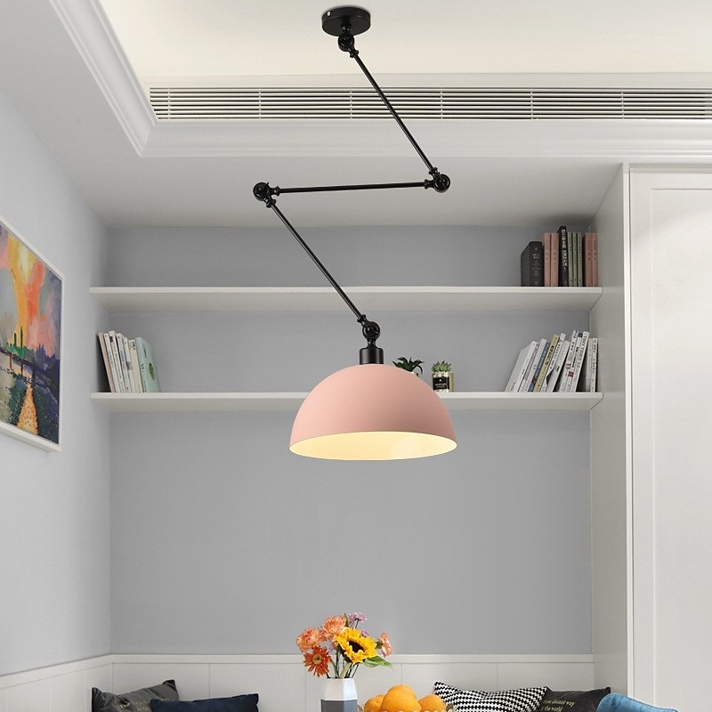 LED Pendant Light, Macaron Pole Rocker Arm Chandelier 30 cm 3000K E27 1-Light Modern Long Arm Spotlight Suspension Light Bar Loft Restaurant (Bulb Included)4