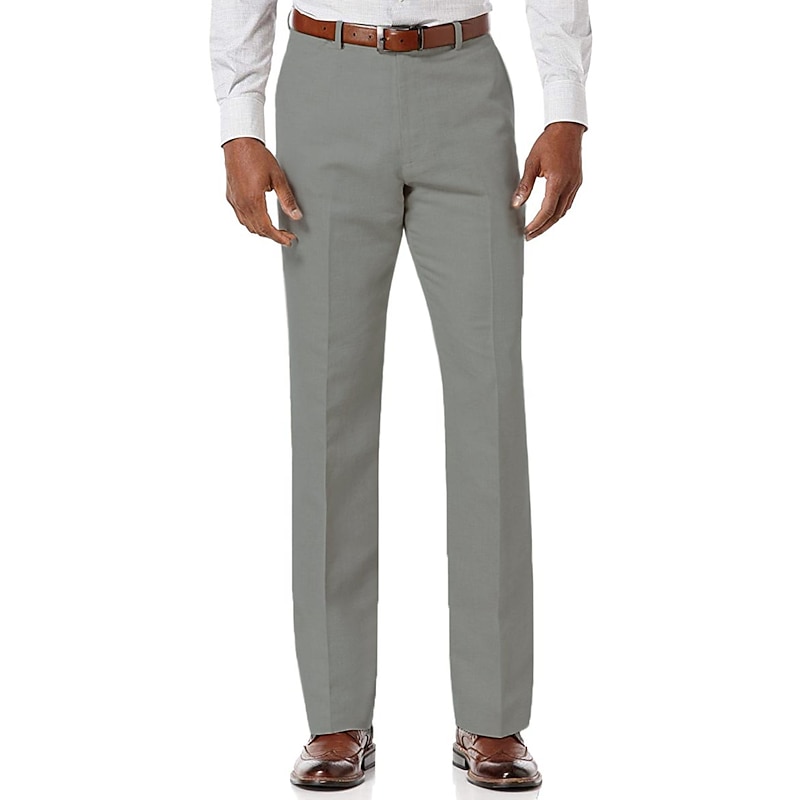 Men's Linen Pants Trousers Dress Pants Summer Pants Pleated Pants Pocket Straight Leg Plain Comfort Soft Formal Business Casual Fashion Classic White Navy Blue Micro-elastic 5