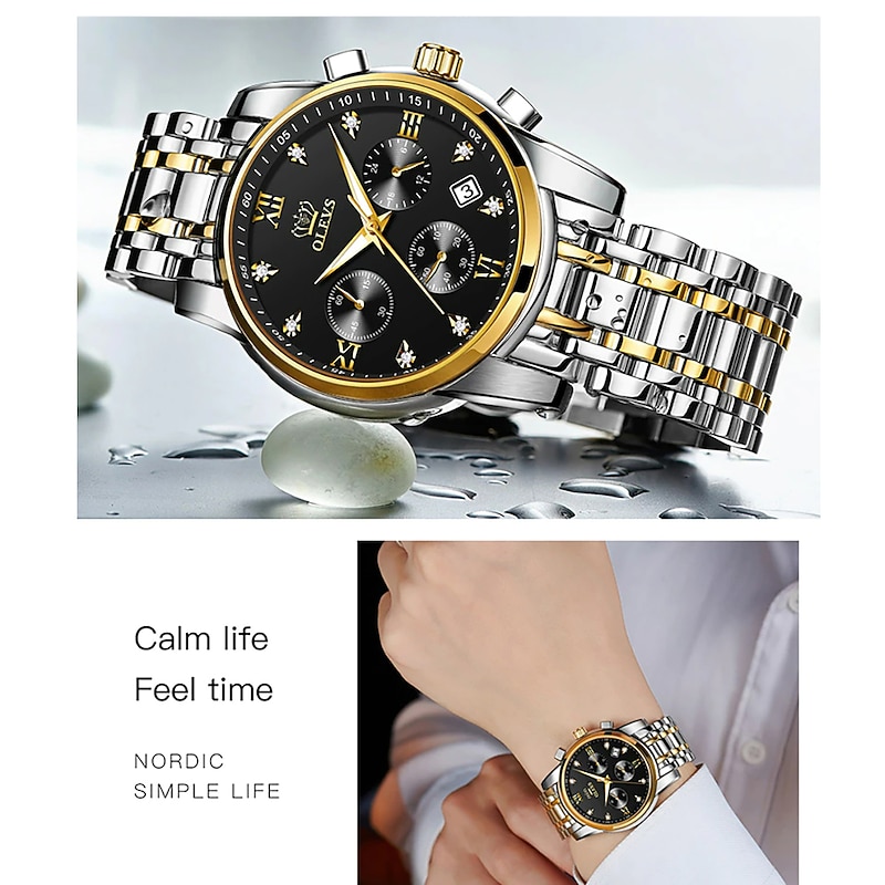 OLEVS Quartz Watch for Men Chronograph Luminous Luxury Wristwatch Large Dial Calendar Day Date Metal Stainless Steel Waterproof Wrist Watch Fashion Stylish Business Classic Christmas Gift3