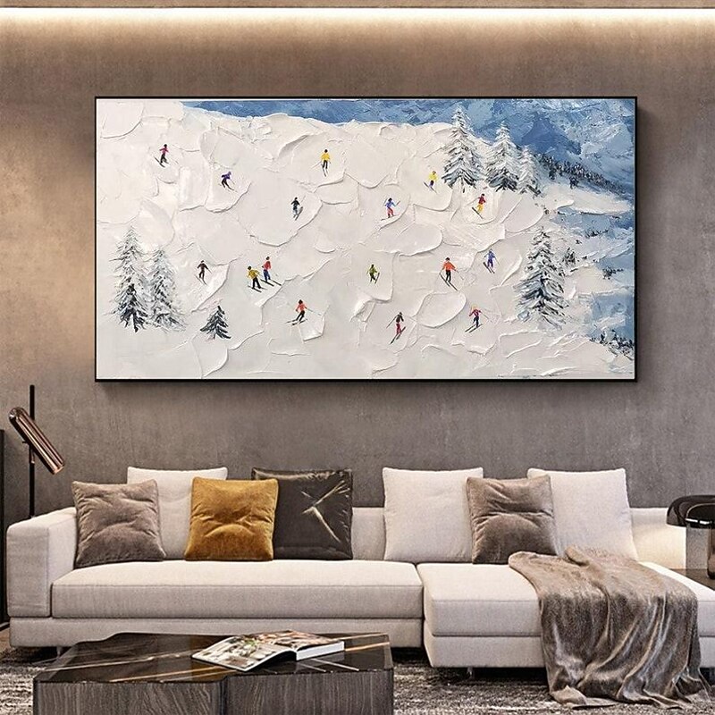 Mintura Handmade Ski Resort Scenery Oil Paintings On Canvas Wall Art Decoration Modern Abstract Picture For Home Decor Rolled Frameless Unstretched Painting