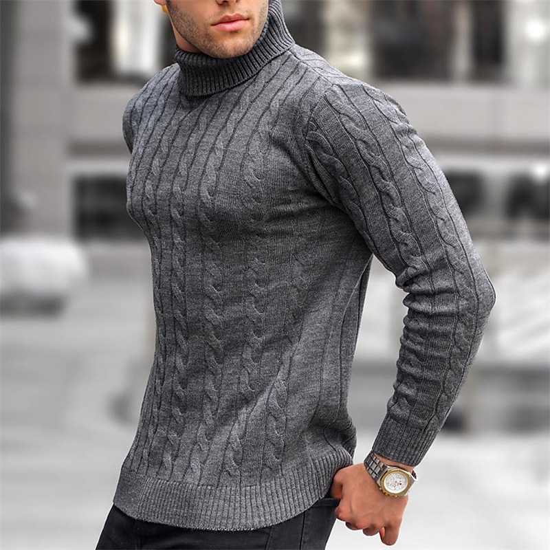 Men's Turtleneck Sweater Sweater Pullover Sweater Jumper Mens Turtle Neck Jumper Ribbed Cable Knit Cropped Knitted Solid Color Turtleneck Keep Warm Modern Contemporary Work Daily Wear Clothing Apparel2