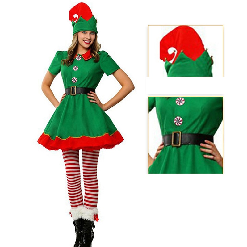 Santa Claus Elf Mrs.Claus Outfits Christmas Hat Fancy Christmas Dress Men's Women's Boys' Girls' Christmas Adults Kid's Christmas Carnival Christmas Eve Christmas Party Top Dress Pants Hat4