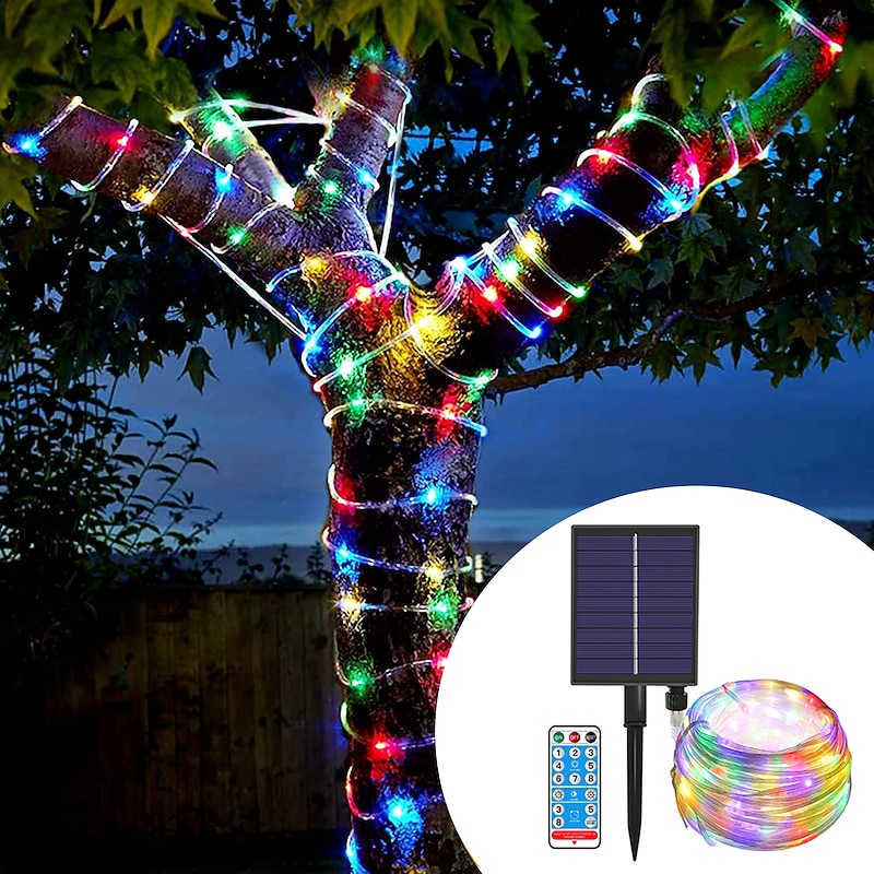 Solar String Fairy Lights Outdoor Christmas Decorations Solar and Plug in 20m 10m with Remote Control Garland Large Panel Fast Charge Christmas Garden Decoration3