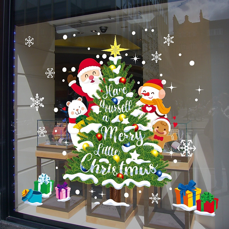 Large Double Side New year Merry Christmas Window Stickers  Christmas Decorations for Home Santa Wall Sticker Decals Xmas Party Navidad Decor Removable Shopping Mall Glass Window Decoration Stickers3