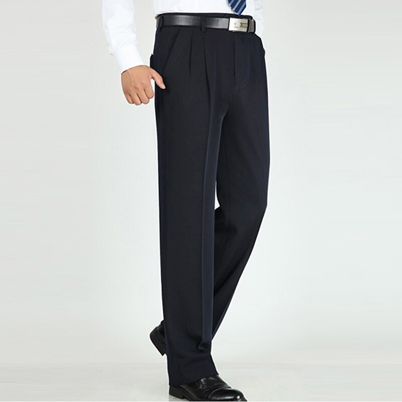 Men's Dress Pants Trousers Casual Pants Pleated Pants Pocket Plain Comfort Warm Wedding Business Casual Retro Vintage Classic Black Blue High Waist Stretchy4