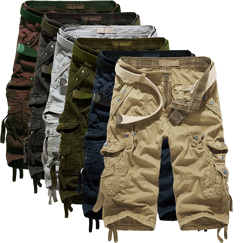Men's Cargo Shorts Hiking Shorts Leg Drawstring Multi Pocket Multiple Pockets Plain Breathable Outdoor Calf-Length Casual Daily Streetwear Stylish Black Wine Inelastic
