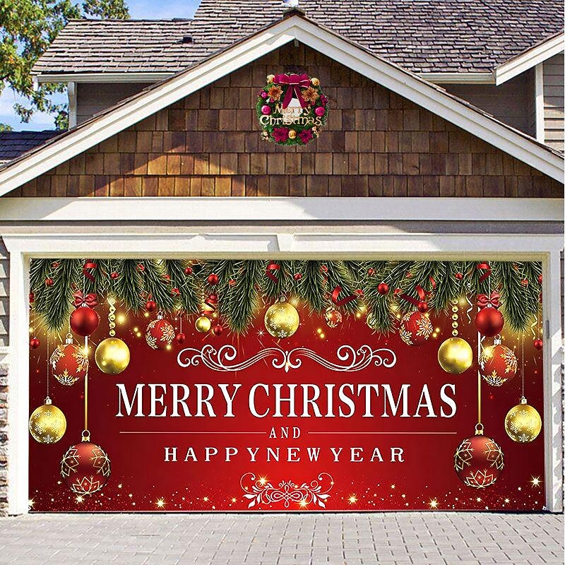 Christmas Backdrop Cloth Outdoor Garage Door Sticker Tapestry Cloth Holiday Party Decoration Matching Hanging Cloth Large Size Comes4