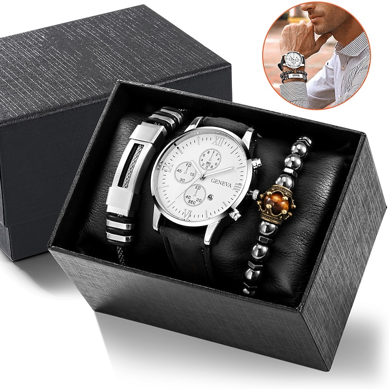 Quartz Watch for Men Analog Quartz Retro Casual Classic Chronograph Alloy Leather Classic Theme Vintage Theme